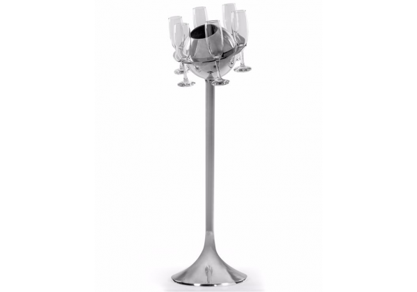 Polished Aluminium Floor Standing Saturn Ice Bucket/ Champagne Cooler with Glasses