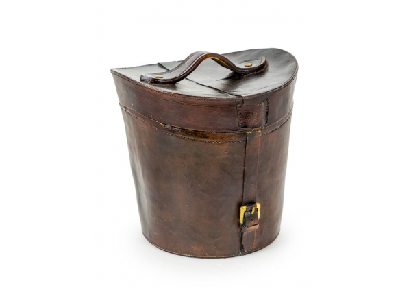 Antiqued Leather Effect Traditional Hat Box/ Ice Bucket