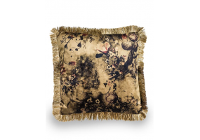 Boho Floral Velvet Cushion with Champagne Fringe Detail
