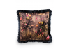Boho Floral Velvet Cushion with Black Fringe Detail