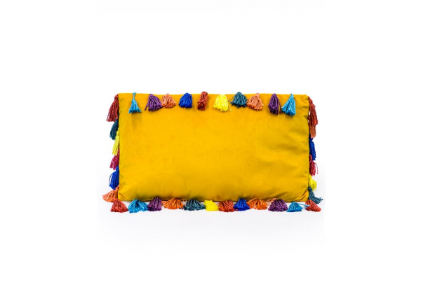 Mustard Yellow Large Rectangular Velvet "Arco Iris" Tassel Cushion
