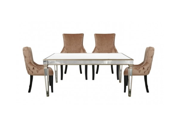 Apolco Champagne Dining Set With 4 Tufted Back Champagne Chairs