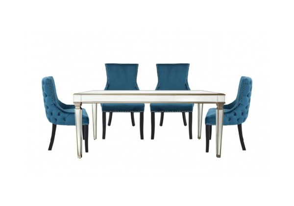 Apollo Champagne Dining Set With 4 Tufted Back Marine Green Chairs