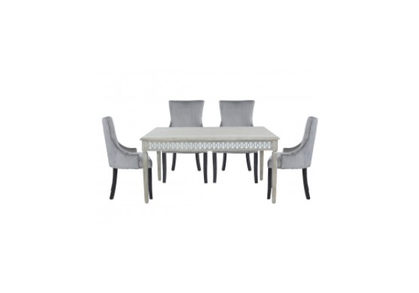 Medium Bayside Dining Set With 6 Ring Back Grey Chairs