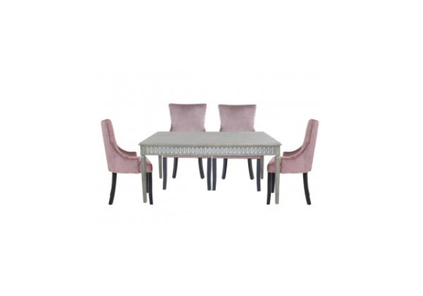 Medium Bayside Dining Set With 6 Ring Back Pink Chairs