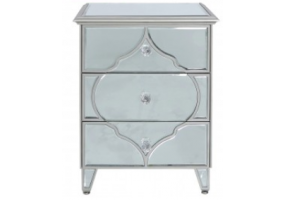 Morocco Silver Mirror 3 Drawer Bedside Cabinet