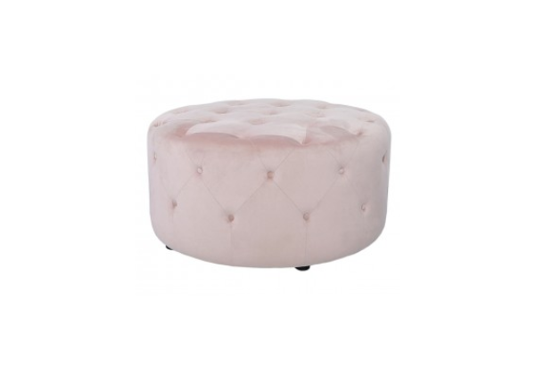 Pink Round Velvet Stool With Buttons