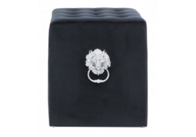 Black Square Velvet Stool With Buttons And Side Rings