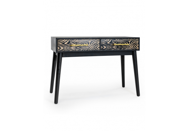 BLACK AND ZEBRA PATTERNED CONSOLE TABLE