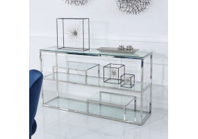 Steel and Clear Glass Tiered Console Table