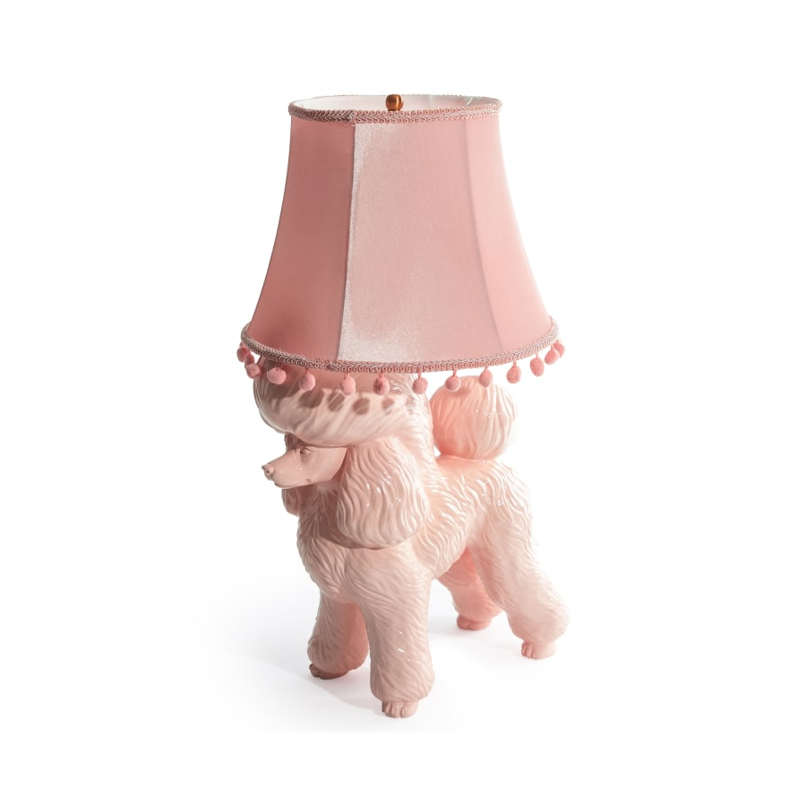 PINK POODLE TABLE LAMP WITH VELVET SHADE PINK POODLE TABLE LAMP WITH VELVET SHADE