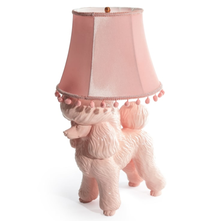 PINK POODLE TABLE LAMP WITH VELVET SHADE