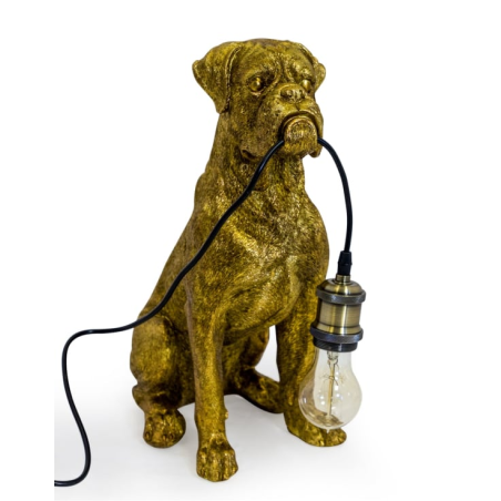 ANTIQUE GOLD SITTING BOXER DOG TABLE LAMP