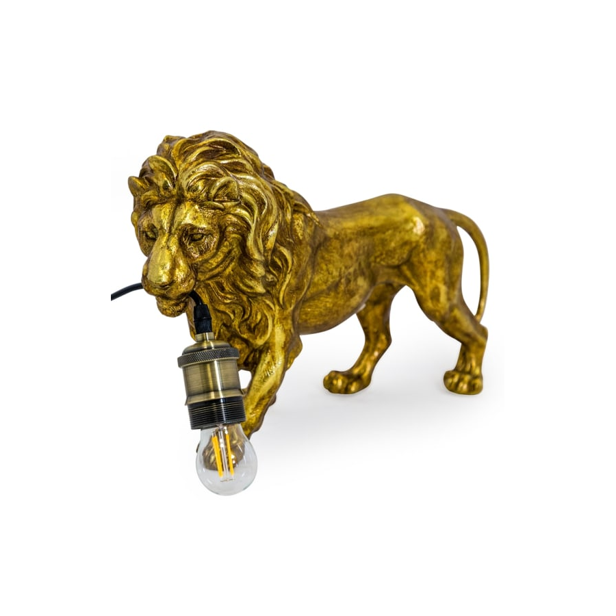 ANTIQUE GOLD PROWLING LION TABLE LAMP ANTIQUE GOLD PROWLING LION TABLE LAMP