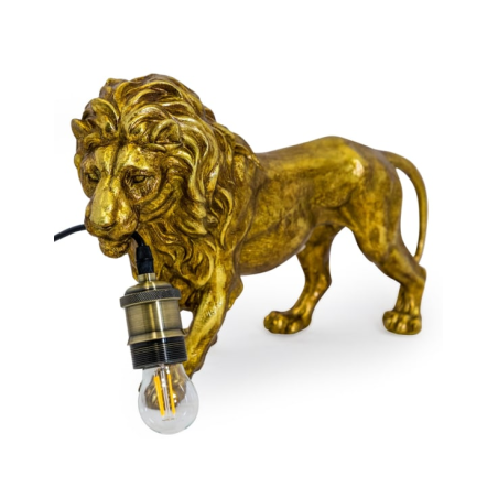 ANTIQUE GOLD PROWLING LION TABLE LAMP