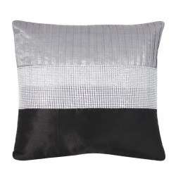 Black and Silver Satin cushion with Diamante Band