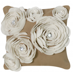 Mocha cushion with Soft Ivory Flowers and Gems