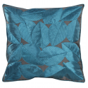 Charcoal and Sapphire Tropical Leaves Cushion