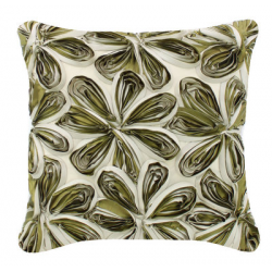 Green and Ivory Large Ribbon Flower Cushion