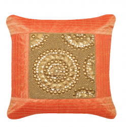 Orange and Gold Circles Gemstone and Sequins Small Cushion