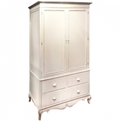 Country Ivory Double Wardrobe with Distressed Wood Top