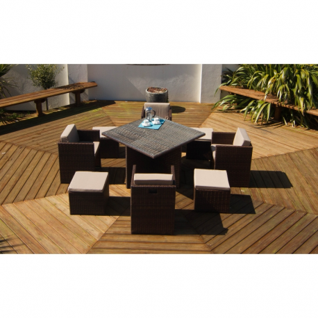 Port Royal Classic Rattan Brown Garden Cube Set