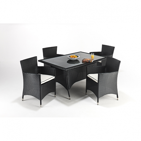 Port Royal Prestige Rectangular Black Rattan 4 Chair Dining Set
