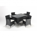 Port Royal Prestige Rectangular Black Rattan 4 Chair Dining Set