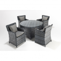 Port Royal Platinum Round Rattan Dining Set with 4 Chairs