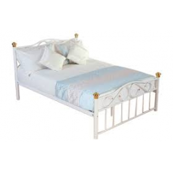 Classic White Metal Double Bed with Gold Trim