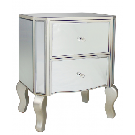 Mirror Two Drawer Side Table With Champagne Trim