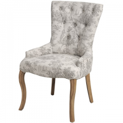 Cream and Grey Tree Pattern Button Back Chair