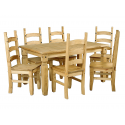 Corona Large Distressed Light Pine Dining Table + 6 Chairs